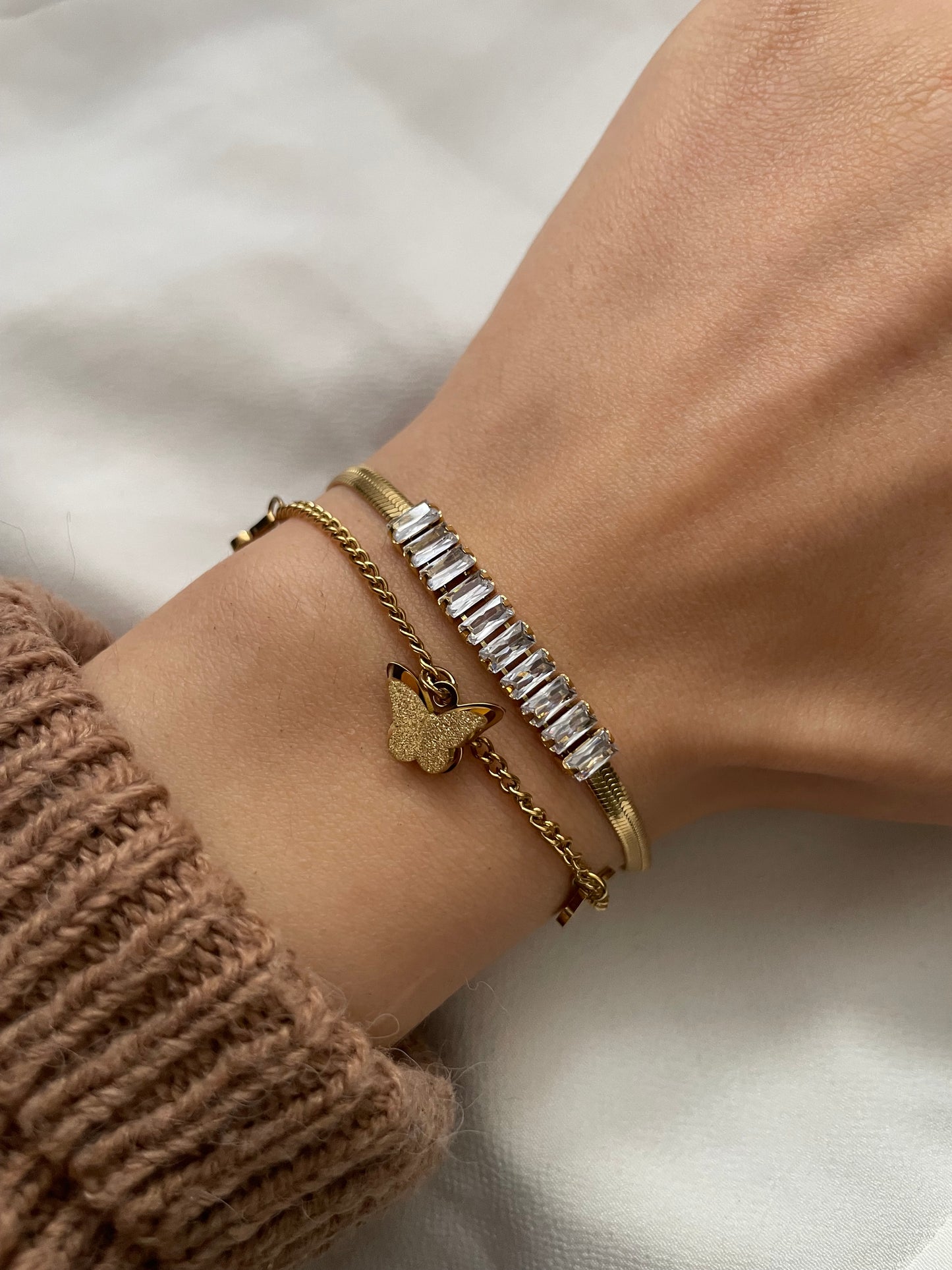 2in1 Schmetterling Armband mit Zirkonia Steine 18k vergoldet