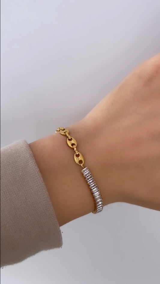 Strassstein Armband vergoldet und aus Rostfreier Stahl