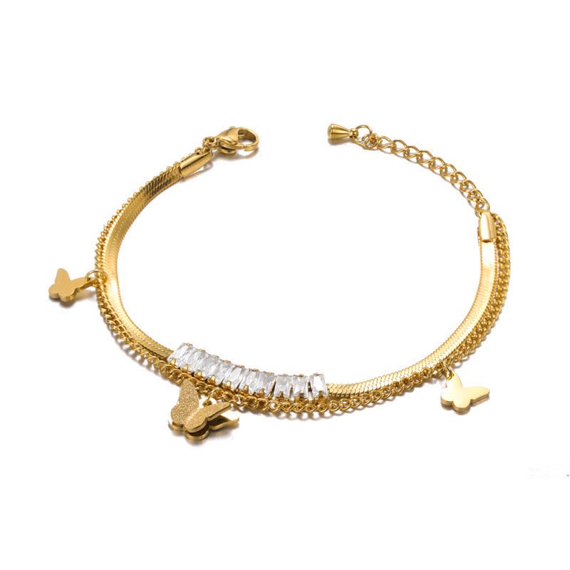 2in1 Schmetterling Armband mit Zirkonia Steine 18k vergoldet