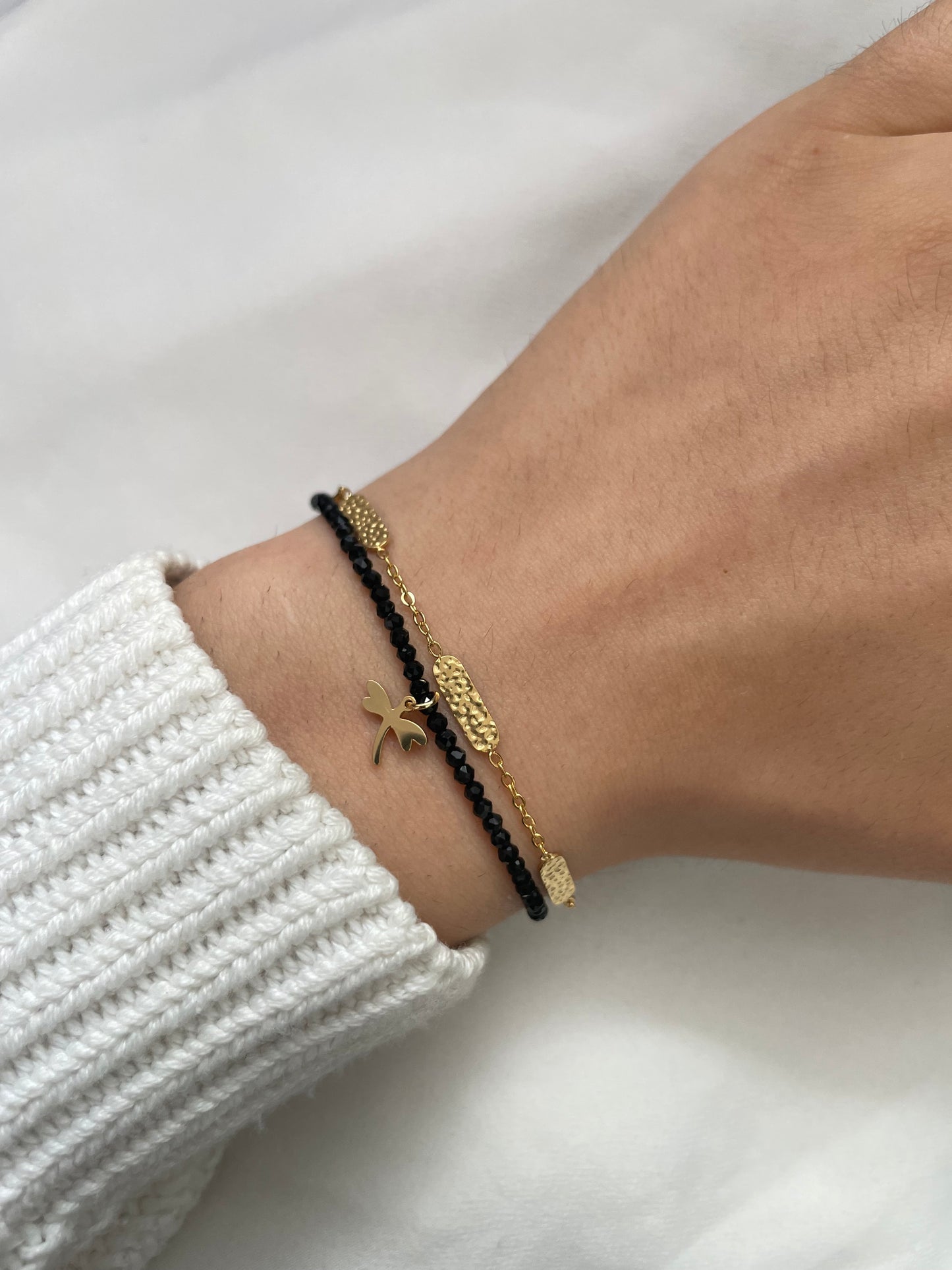 2 in 1 Perlenlibelle Armband aus Edelstahl
