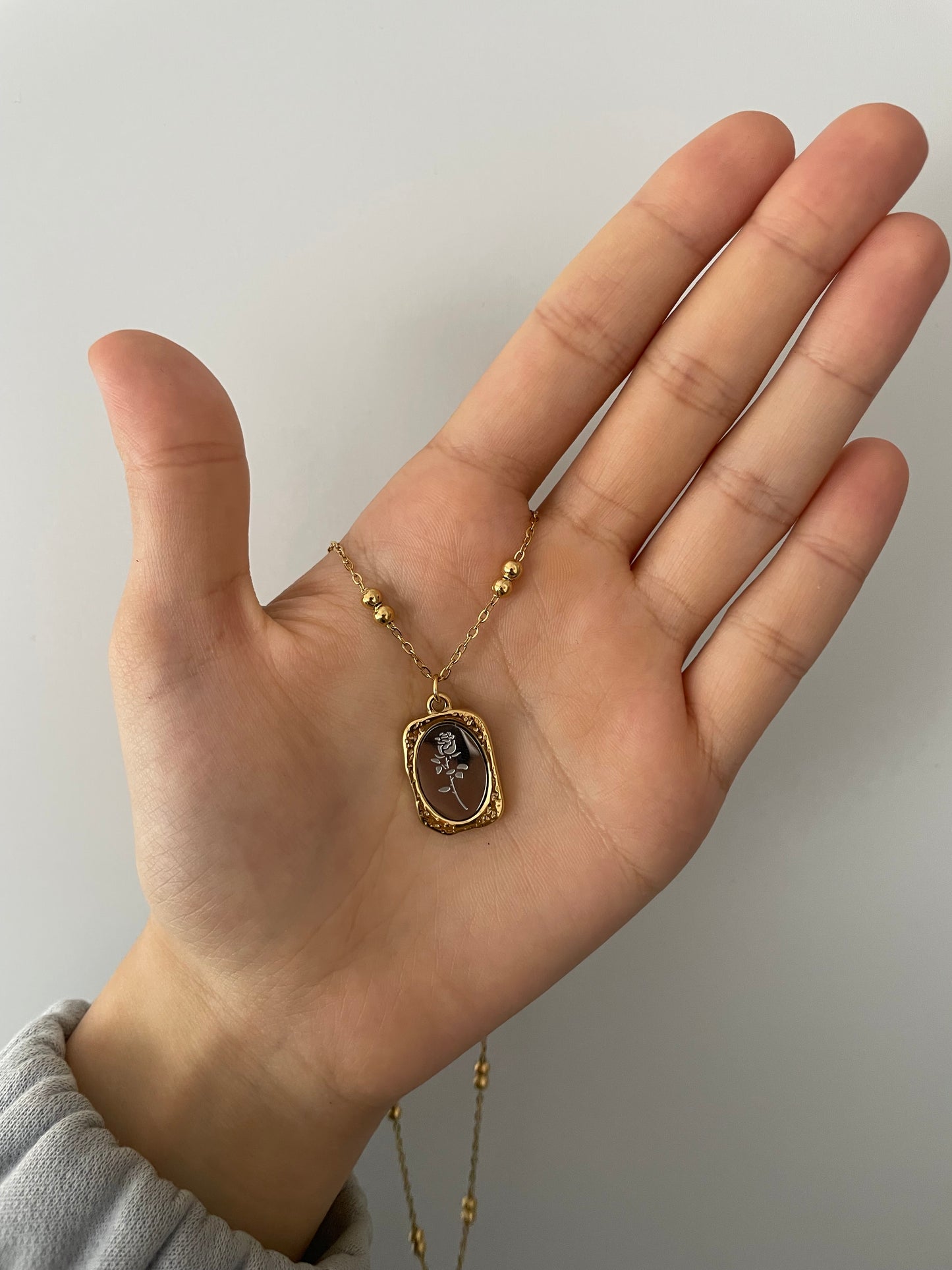 Spiegelkette mit Rose Muster 18k vergoldet
