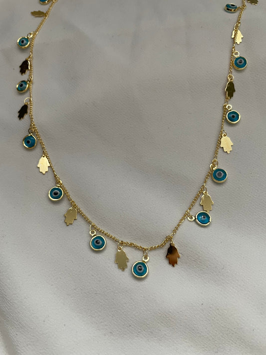Nazar Halskette mit Hand von Fatima 18k vergoldet