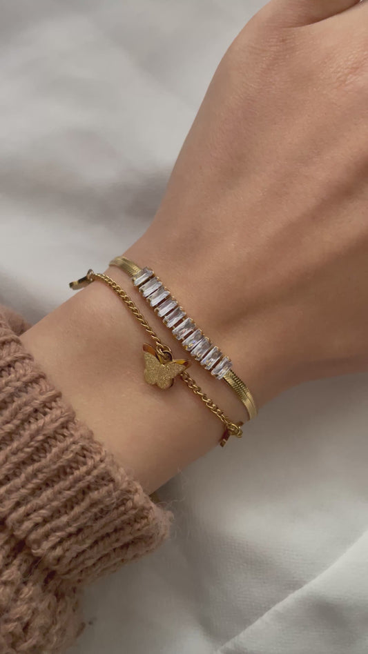2in1 Schmetterling Armband mit Zirkonia Steine 18k vergoldet