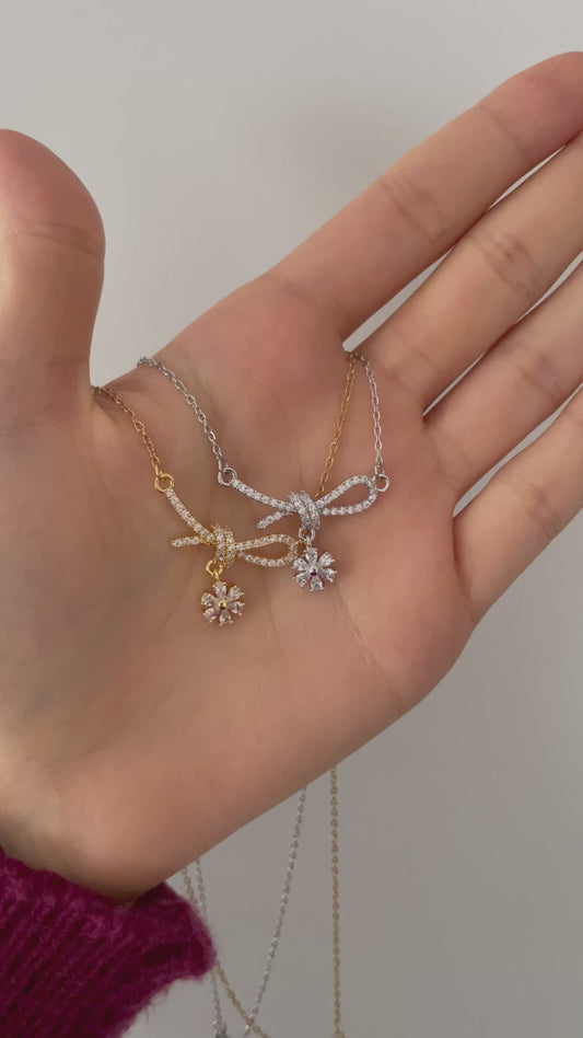 Bogen Kette mit Blumen Anhänger aus Edelstahl