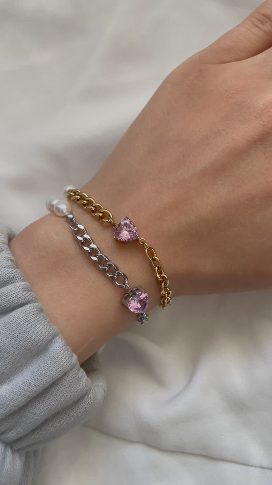 Armband mit Herz und Perlen aus Edelstahl