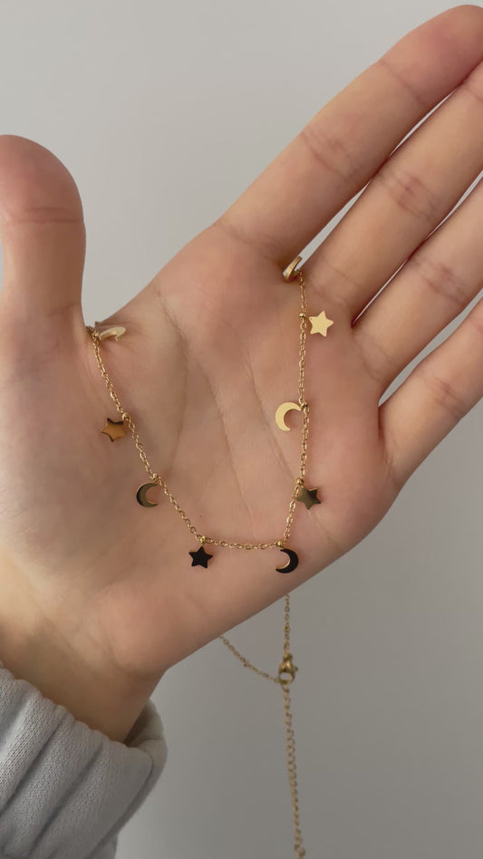 Mond und Stern Halskette aus Edelstahl