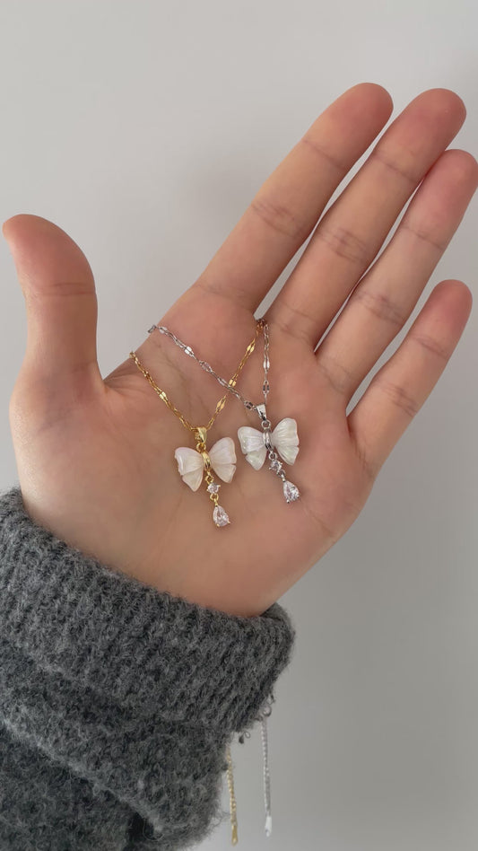 Schleifen Halskette mit Diamant Stein Anhänger 18k vergoldet
